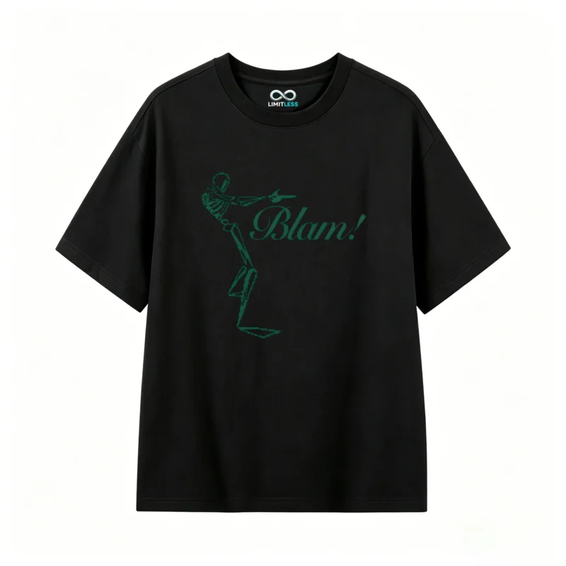 黑t Blam! Skeleton Graphic Back Print T-Shirt
