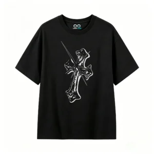 黑t Gothic Cross Star Back Print T-Shirt