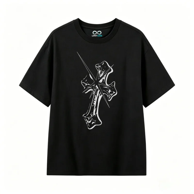 黑t Gothic Cross Star Back Print T-Shirt