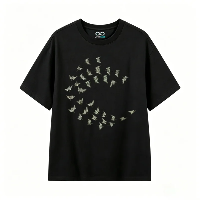 黑t Flying Birds Back Print T-Shirt Aesthetic Nature Graphic Tee
