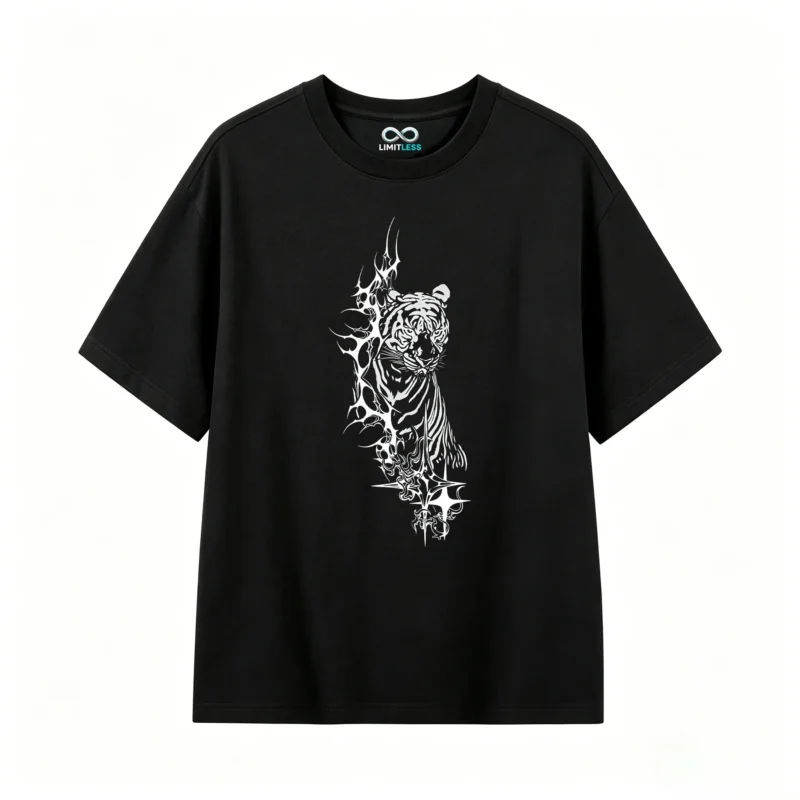 黑t Vintage Tiger Graphic Back Print T-Shirt