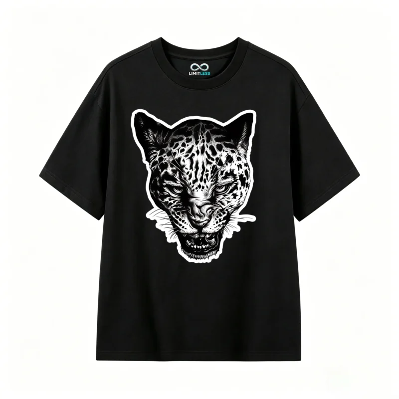 Aggressive Leopard Head Back Print T-Shirt