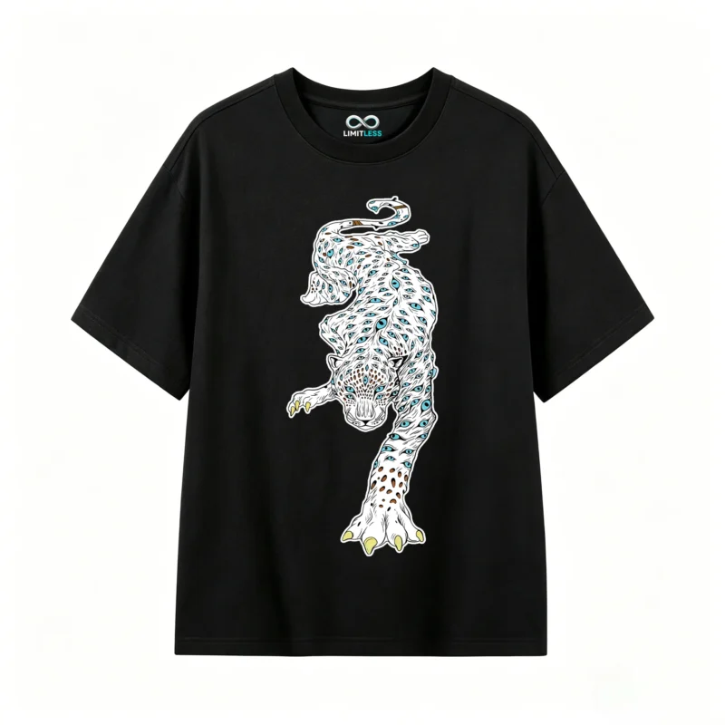 黑t Surreal Multi-Eyed Leopard Back Print T-Shirt