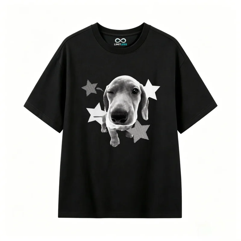 黑t Winking Dachshund Star Print Back Graphic T-Shirt