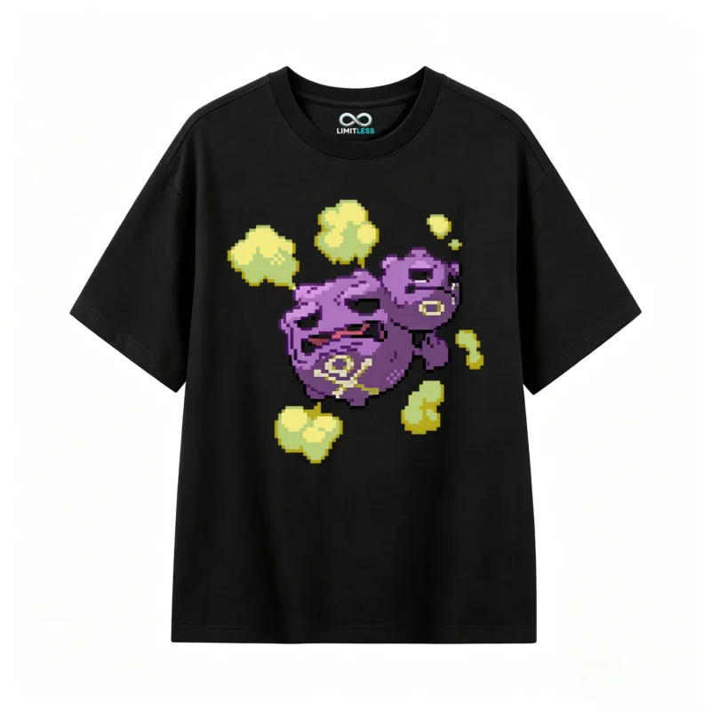黑t Weezing Pixel Art Back Print T-Shirt