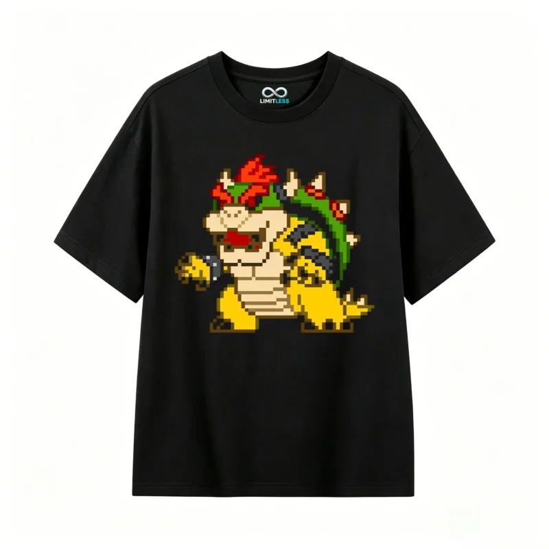 黑t Retro Pixel Bowser Graphic T-Shirt