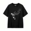 黑t Skeleton Hand Peace Sign Back Print T-Shirt