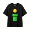 黑t Retro Pixel Coin And Warp Pipe Back Print T-Shirt