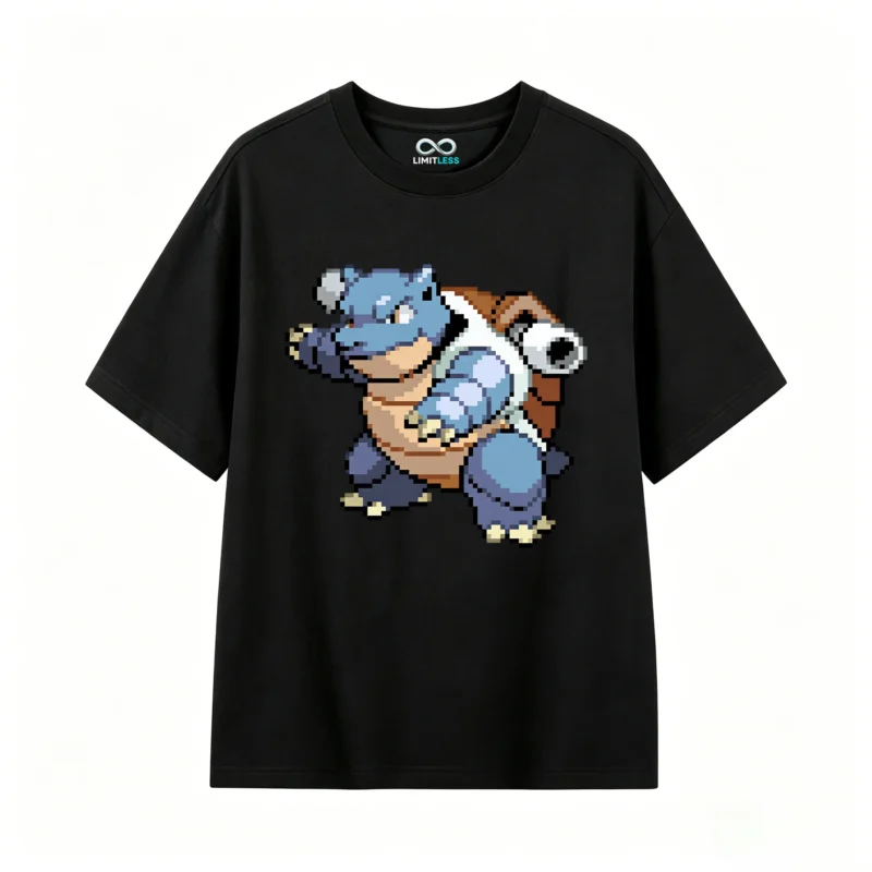黑t Blastoise Pixel Art Back Print T-Shirt