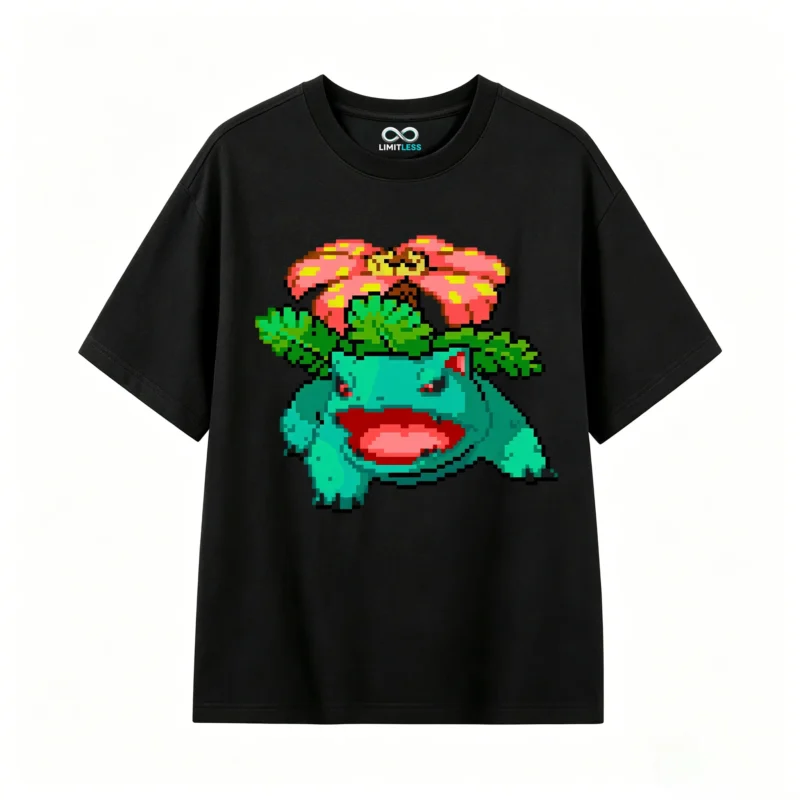 黑t Venusaur Pixel Art Back Print T-Shirt