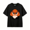 黑t Retro Pixel Goomba Back Print T-Shirt