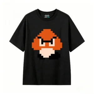 黑t Retro Pixel Goomba Back Print T-Shirt