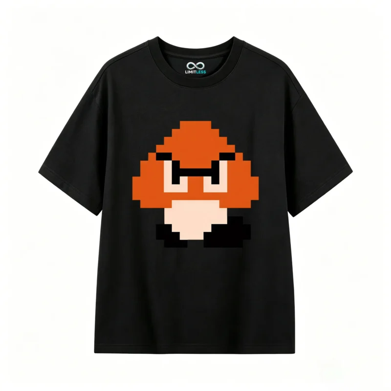 黑t Retro Pixel Goomba Back Print T-Shirt