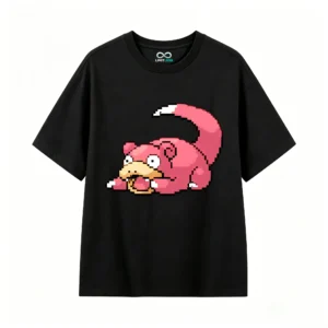 Cute Pixel Pink Slowpoke Back Print T-Shirt