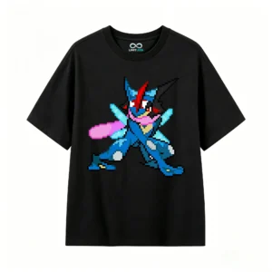 黑t Greninja Pixel Art Back Print T-Shirt