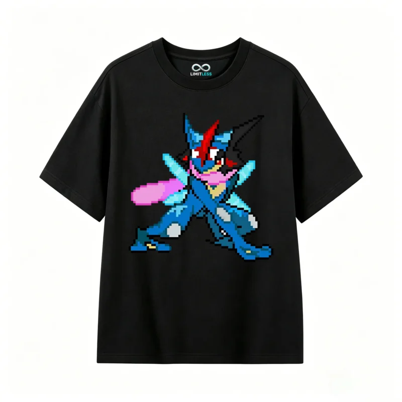 黑t Greninja Pixel Art Back Print T-Shirt