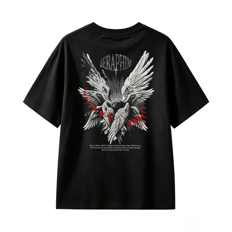 黑t Seraphim Angel Wings Back Print T-Shirt