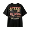 黑t Vintage Speed 78 Racing Car Back Print T-Shirt