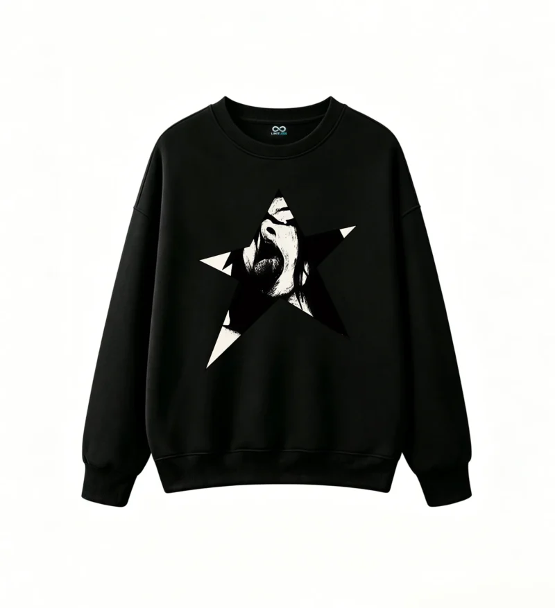 黑卫 Edgy Star Scream Graphic Back Print Sweatshirt