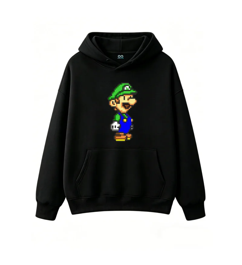 黑卫 Luigi Retro Pixel Art Graphic Hoodie