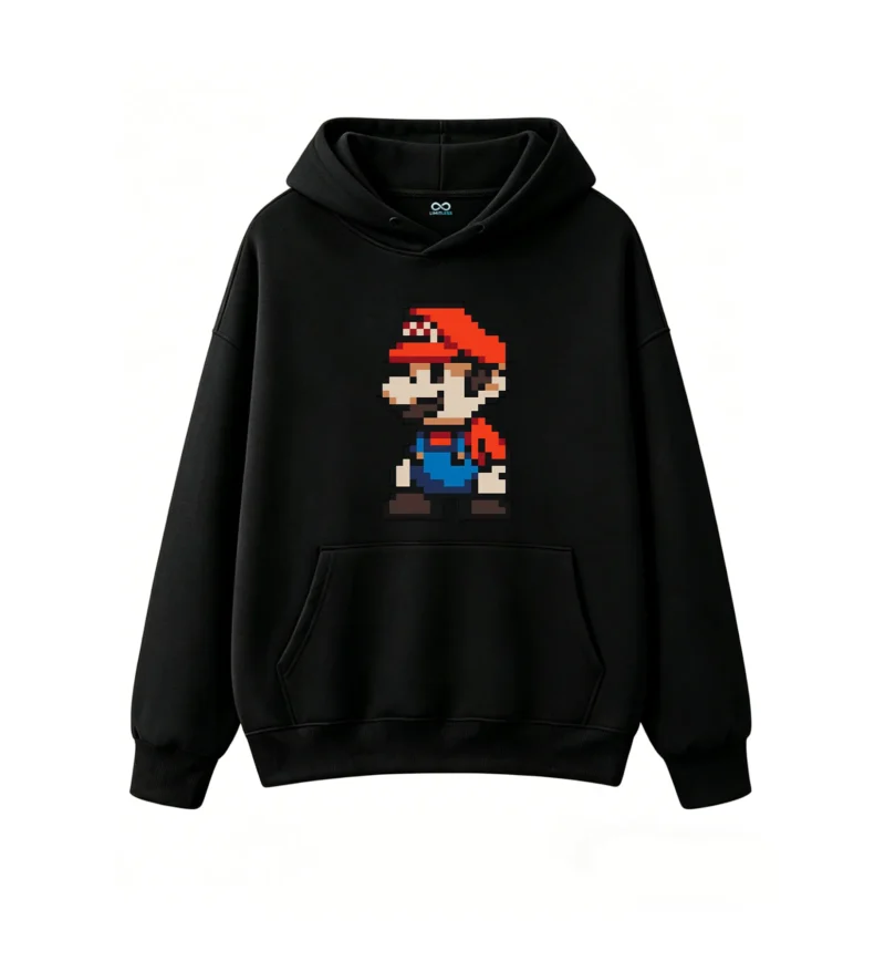 黑卫 Retro Pixel Mario Hoodie Classic Video Game Sweatshirt