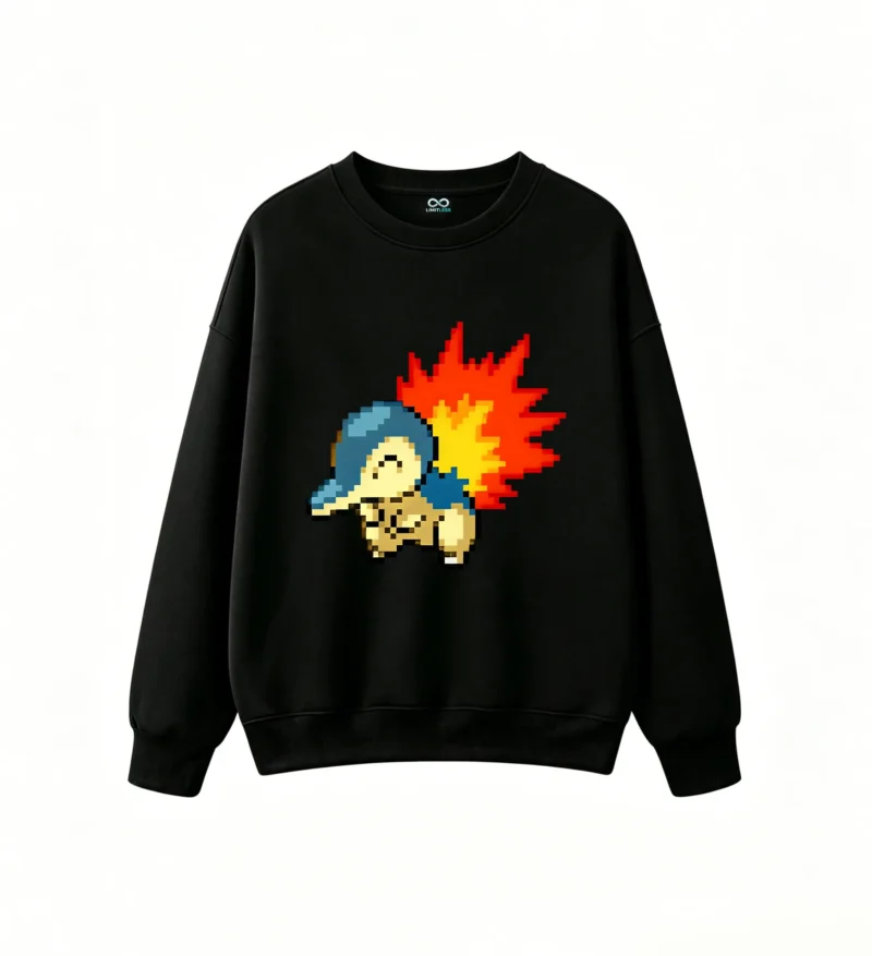 黑卫 Cute Pixel Fire Mouse Back Print Sweatshirt