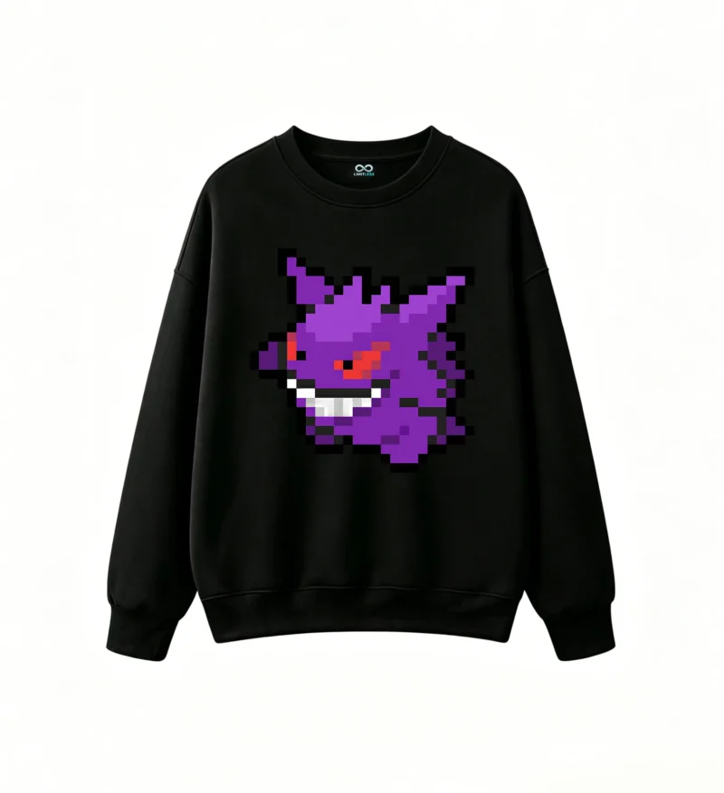 黑卫 Pixel Art Gengar Anime Sweatshirt Back Print