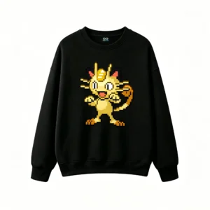 黑卫 Meowth Pixel Art Back Print Crew Neck Sweatshirt