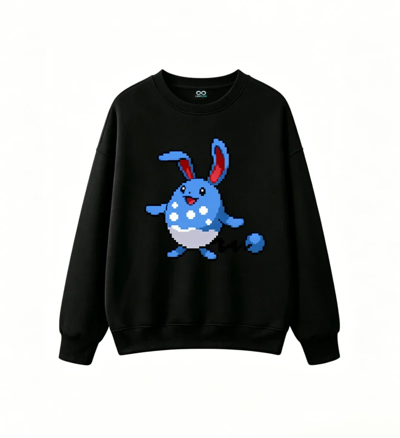 黑卫 Cute Pixel Blue Bunny Back Print Sweatshirt