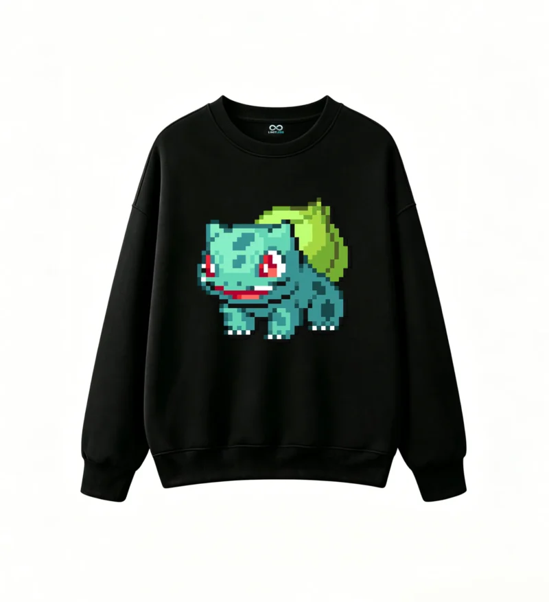Pixel Art Bulbasaur Back Print Crewneck Sweatshirt