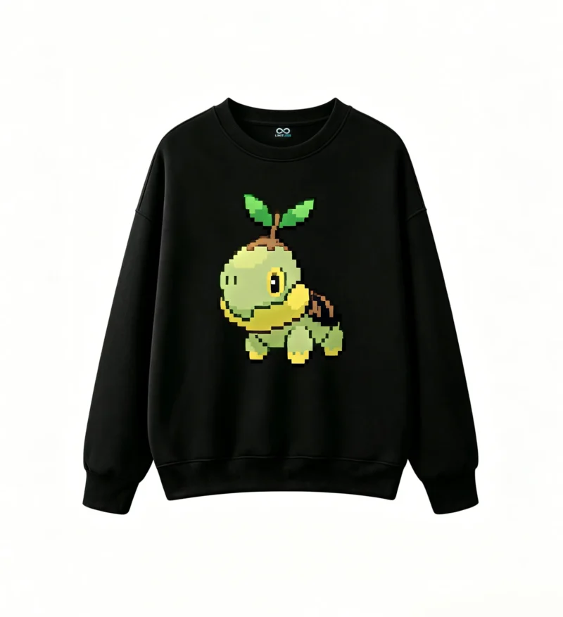 黑卫 Cute Pixel Turtwig Back Print Sweatshirt