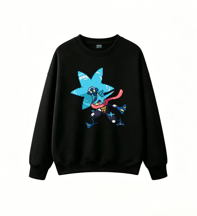 黑卫 Shiny Greninja Pixel Art Back Print Sweatshirt