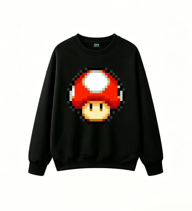黑卫 Retro Pixel Mushroom Back Print Hoodie