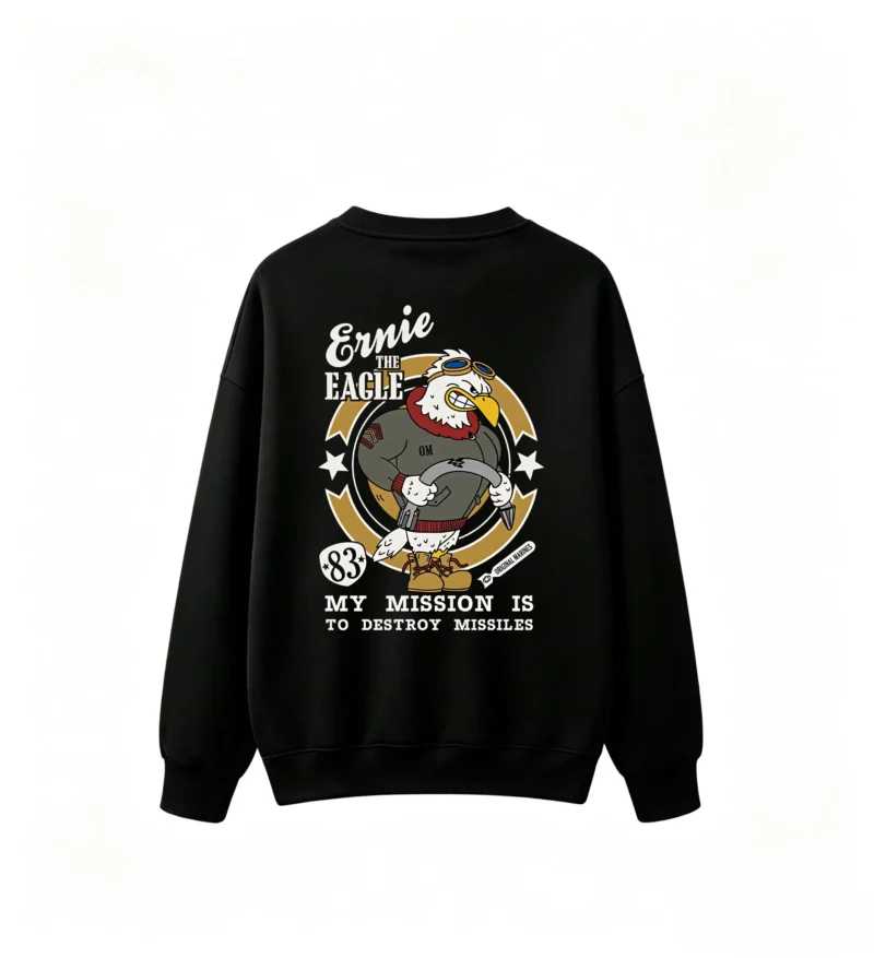 黑卫 Funny Back Print Crew Neck Sweatshirt