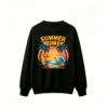 黑卫 Retro Summer Time Beach Palm Trees Surfboard Flip Flops Umbrella Wave Starfish Graphic Print - Men Women Casual Oversized Crew Neck Sweatshirt