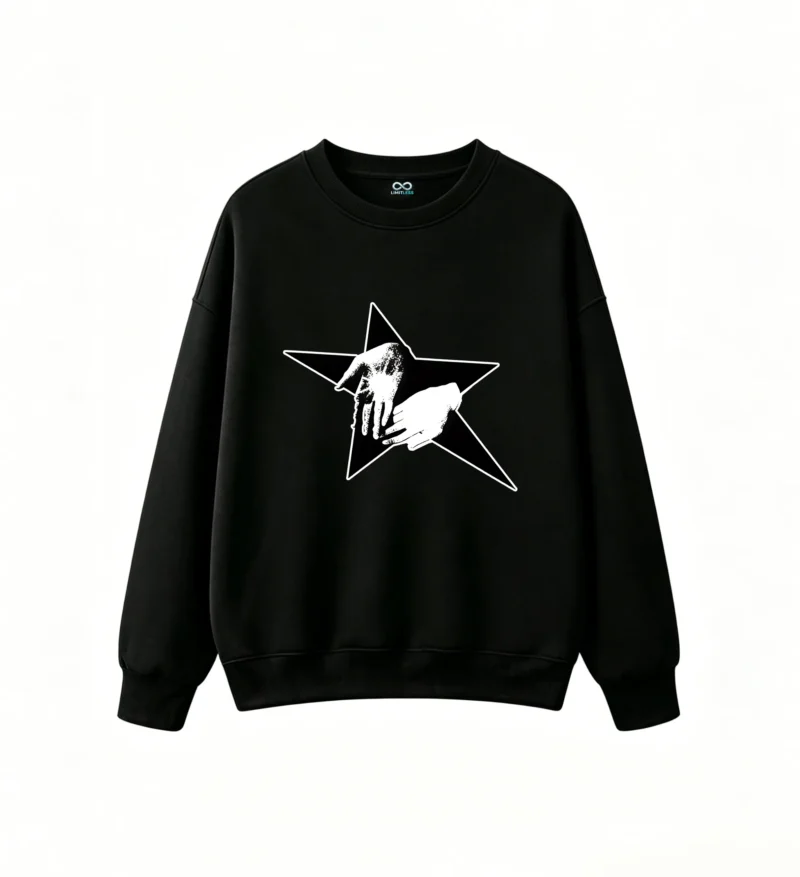 黑卫 Vintage Skeleton Hand Holding Rose Graphic Sweatshirt