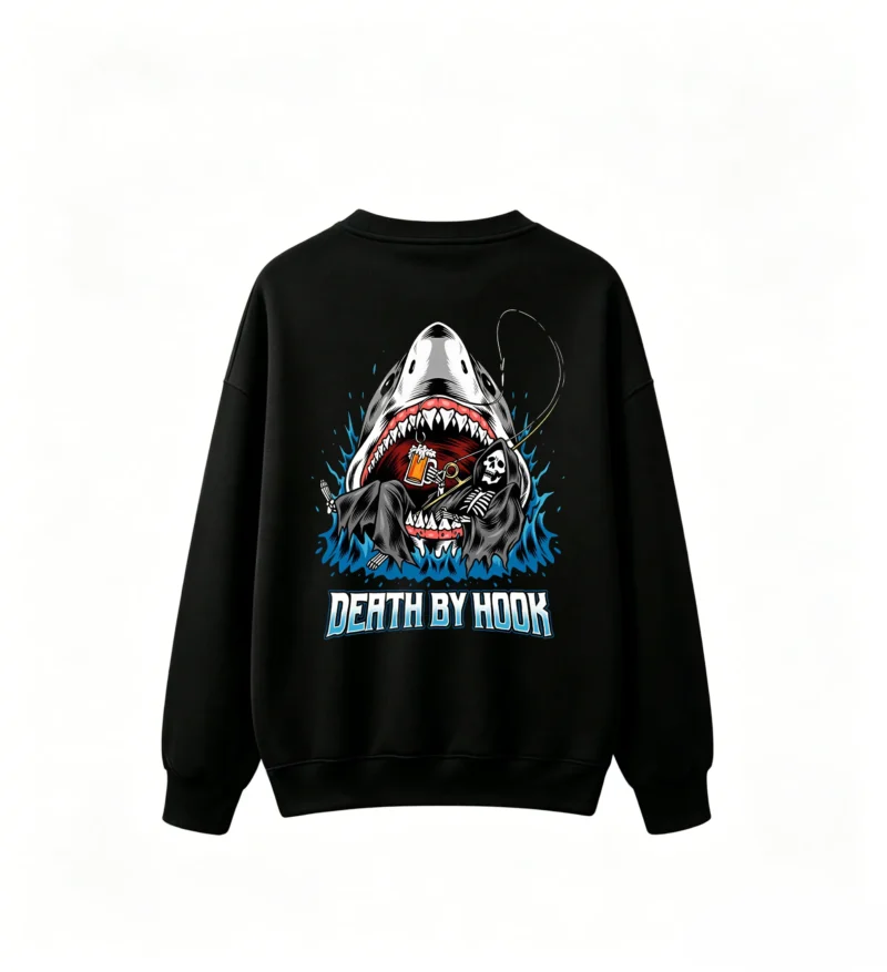 黑卫 Death By Hook Shark Reaper Beer Dark Humor Graphic Sweatshirt