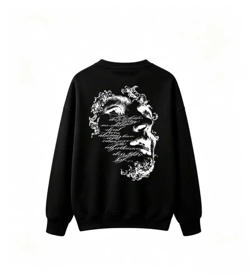 黑卫 Abstract Dark Blue Glossy Organic Shape with Wispy Cloud Extensions - Mysterious Atmospheric Back Print Crew Neck Hoodie