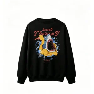 Beach Therapy Shark Duck Inflatable Funny Graphic Print Back Print Crewneck Sweatshirt