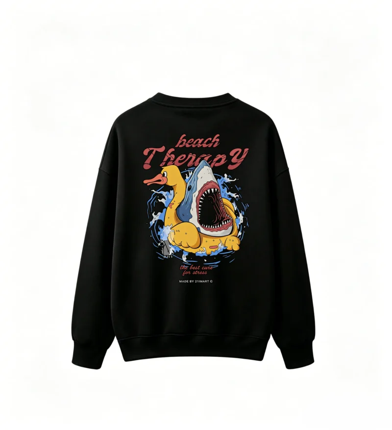 黑卫 Beach Therapy Shark Duck Inflatable Funny Graphic Print Back Print Crewneck Sweatshirt