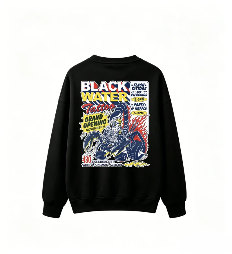 Black Water Tattoo Grand Opening Neon Dragon Demon Art Crew Neck Sweatshirt