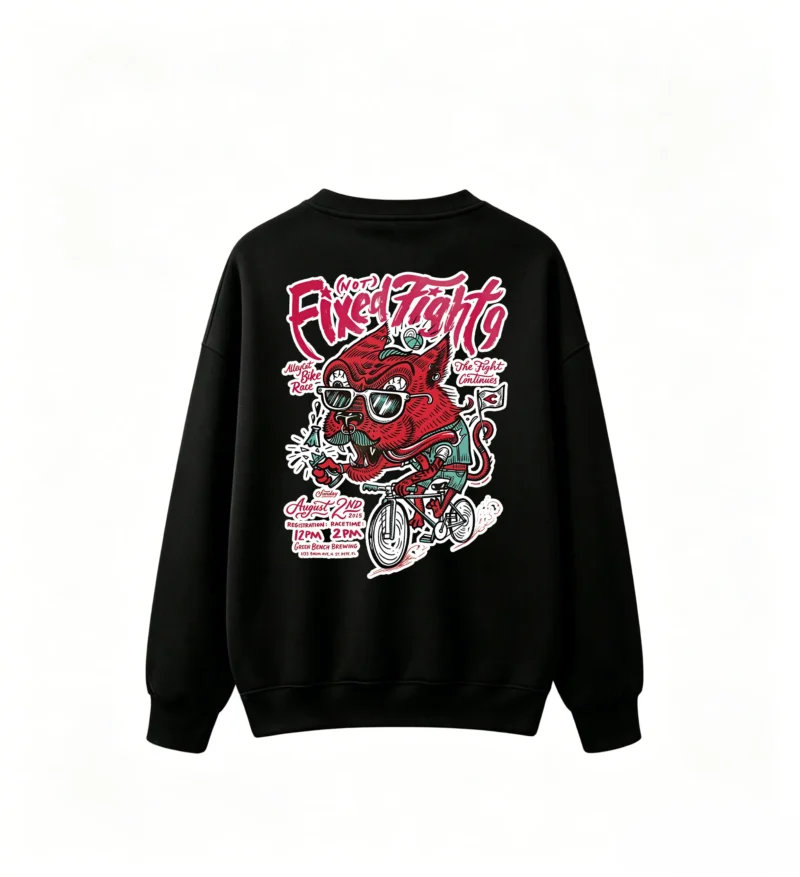 (Not) Fixed Fight Punk Rock Rat on Bike Band Tee - Red Black White Teal Crew Neck Cotton T-Shirt