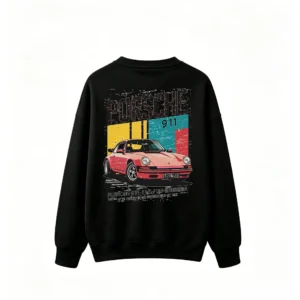 黑卫 Retro Porsche 911 Pink Car Graphic Print Crew Neck Sweatshirt
