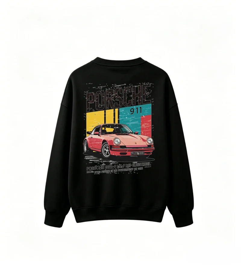 黑卫 Retro Porsche 911 Pink Car Graphic Print Crew Neck Sweatshirt