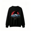 Nissan GT-R Modified Sports Car with Red Sun and Helicopter Silhouette - Men's Crew Neck Sweatshirt
