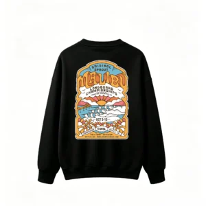 黑卫 Original Sprout Malibu Longboard Championships Vintage Surf Poster Graphic Sweatshirt - Retro 70s 80s Style Crew Neck Cotton Sweatshirt