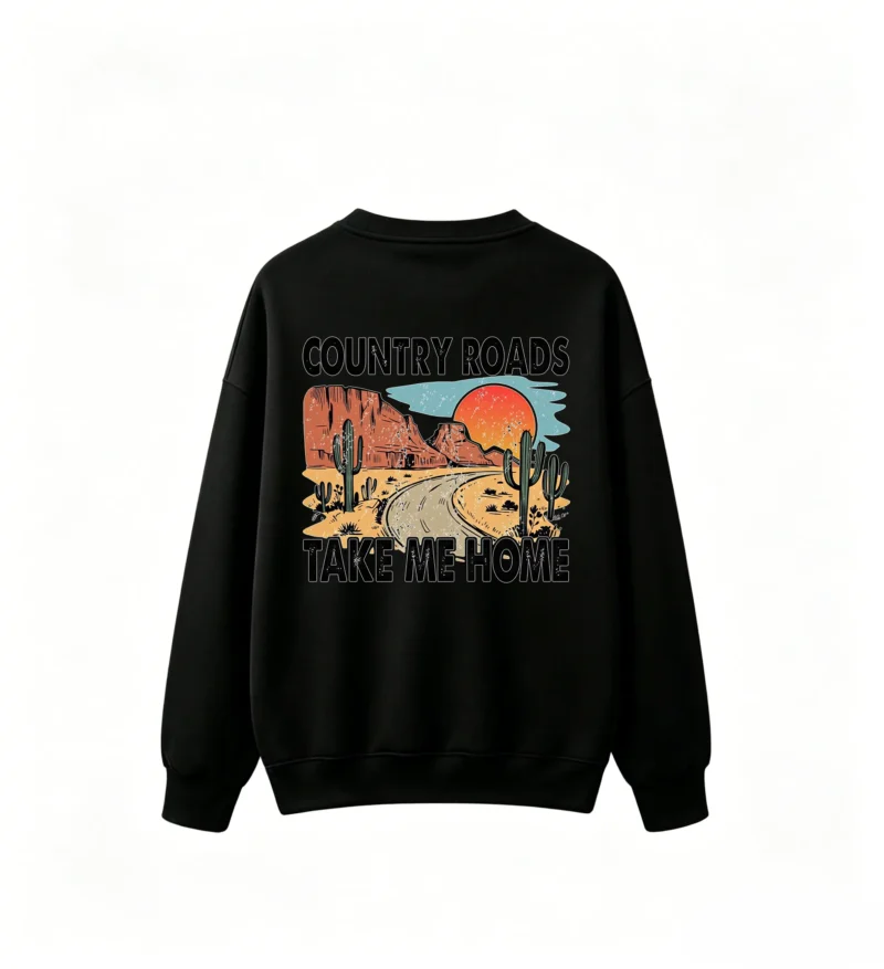 黑卫 Country Roads Take Me Home Vintage Desert Landscape Saguaro Cactus Retro Americana Travel Solitude Longing Print Crew Neck Sweatshirt for Men Women