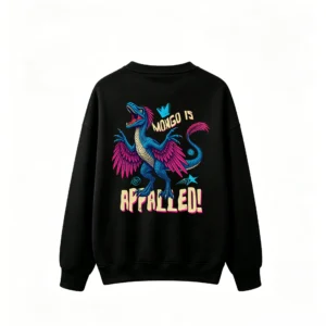 黑卫 MONGO IS APPALLED! Retro 80s Cartoon Blue Dinosaur Shock Horror Graphic Crew Neck Sweatshirt