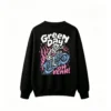 Green Day Oh Yeah! Cartoon Skeleton Motorcycle Pink Flames Punk Rock Graphic Sweatshirt - Casual Crew Neck Cotton Sweatshirt