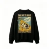 黑卫 Take Me To Space Retro UFO Abducting Cow with Milk Bottles - Funny Surreal Sci-Fi Pulp Art Back Print Crew Neck Sweatshirt